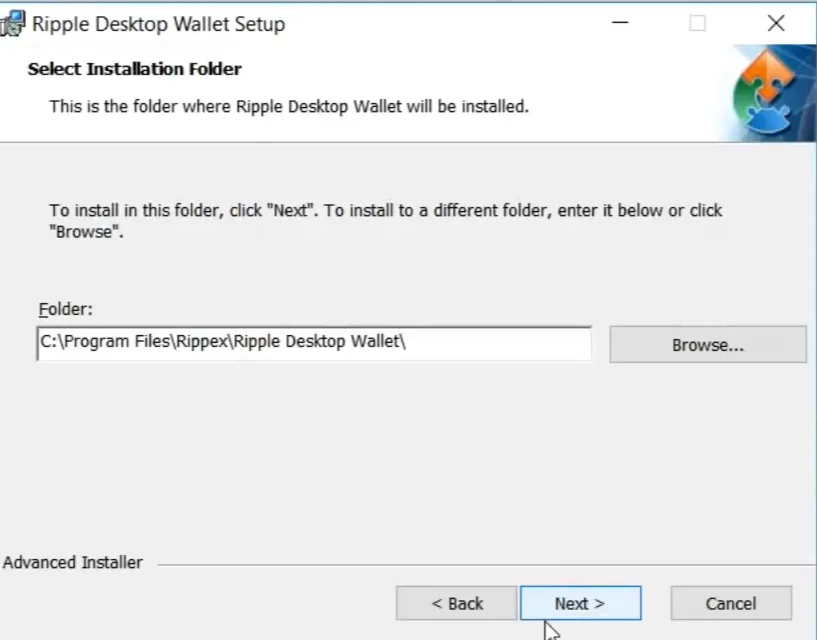 Setup wizard asking for the installation folder under Program Files Rippex
