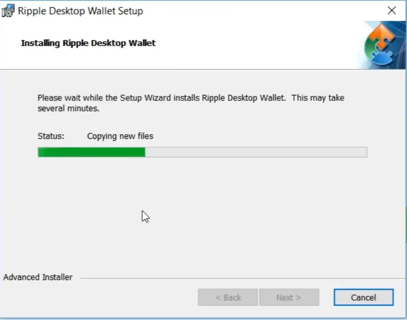 Setup wizard copying the Ripple Desktop Wallet files during installation